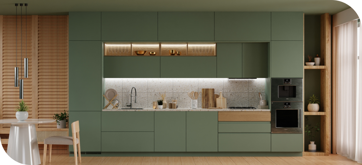 차분한 그린 톤의 주방 사진