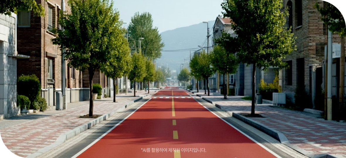 바이로드 M 시리즈로 시공한 도로 사진 *AI를 활용하여 제작된 이미지입니다.